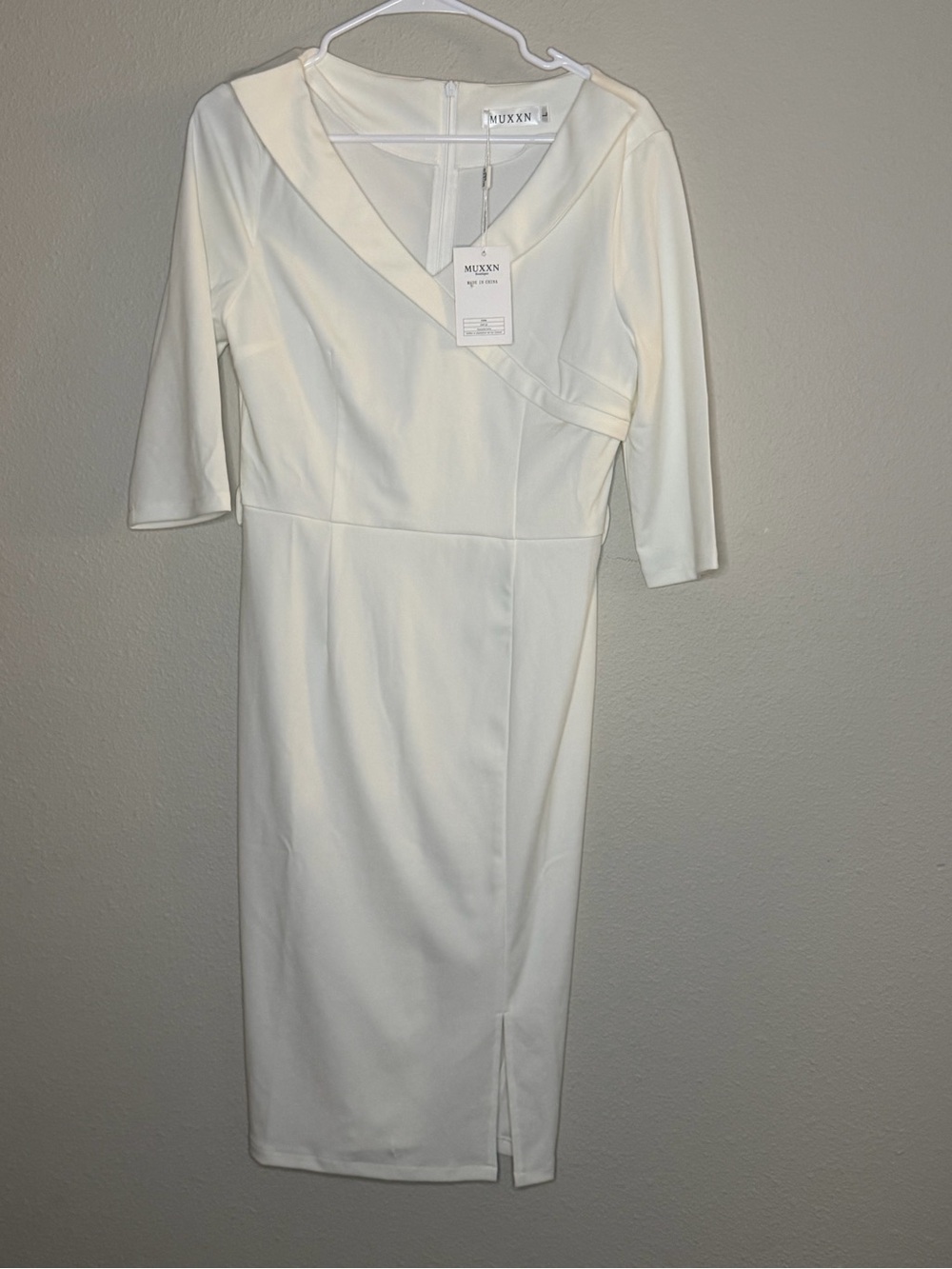 MUXXN Womens Retro 1950 Style Short Sleeve White Business Pencil Dress Sz L NWT
